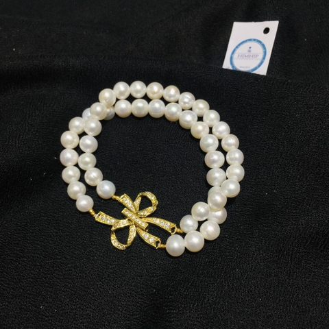 [Thiết kế] Set Trang Sức HimHip Trai Thật 8Li Vòng Cổ 42cm, Vòng Tay 19cm Khóa Mặt Nơ Đính Phale Sang Trọng