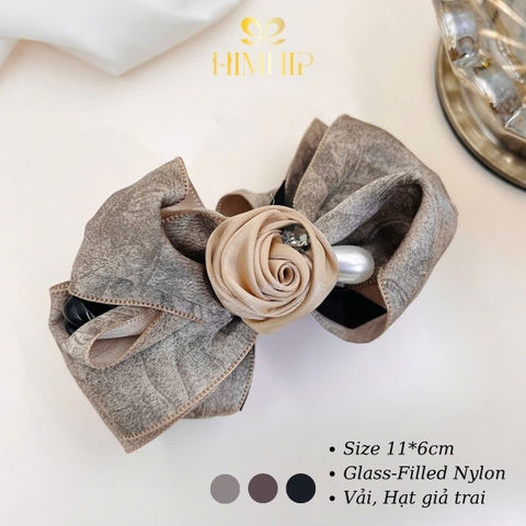 Kẹp Móc Dọc HimHip Glass-filled Nylon Nơ Vải Hạt Giả Trai Đính Hoa Hồng Nhỏ 11x6cm