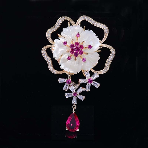 Trâm, Ghim Cài Áo HimHip Hoa Khảm Trai Sang Trọng HKCC Đính Phale Hồng 3,8*6cm