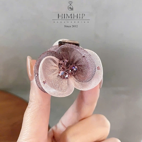 Kẹp Càng Cua HimHip Composite Đính Phale Hoa Voan Tím Sang Trọng 10 Răng 2.5x3.5cm