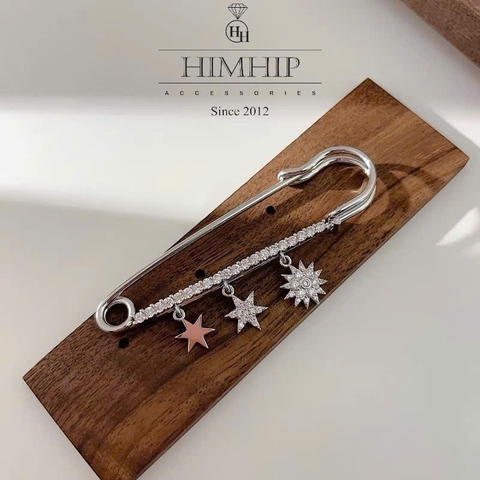 Trâm, Ghim Cài Áo Kim Băng HimHip HKCC Phối Sao Phale Nhỏ Lấp Lánh 6.5*1.6cm