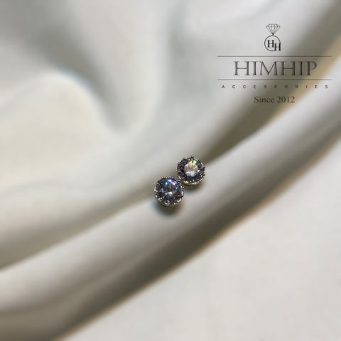 Khuyên Tai Nụ HimHip Mặt Tròn Nhỏ Viền Trắng Thanh Lịch HKCC Đính Phale - Trắng 0.7cm