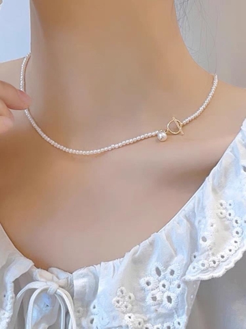 [Thiết Kế] Vòng Cổ HimHip Tinh Thể Ngọc Trai Dáng Trơn Thanh Lịch 38cm