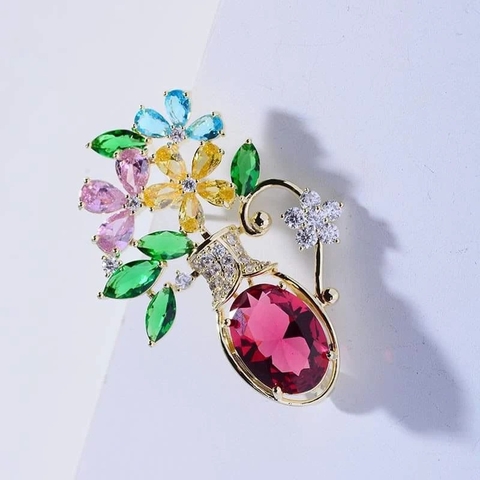 Trâm, Ghim Cài Áo HimHip Bình Hoa Sang Trọng HKCC Đính Phale Nhiều Màu 3*4cm