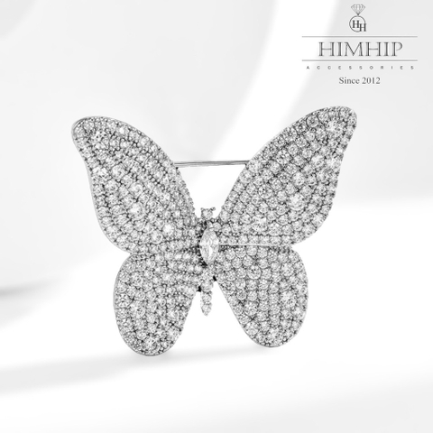 Trâm, Ghim Cài Áo HimHip Bướm Trắng Sang Trọng HKCC Đính Phale 2*3cm