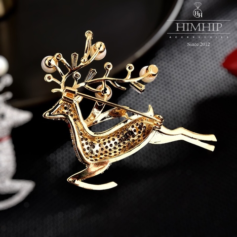 Trâm, Ghim Cài Áo HimHip Tuần Lộc Sừng Trai Sang Trọng HKCC Đính Phale 3,8*4,5cm