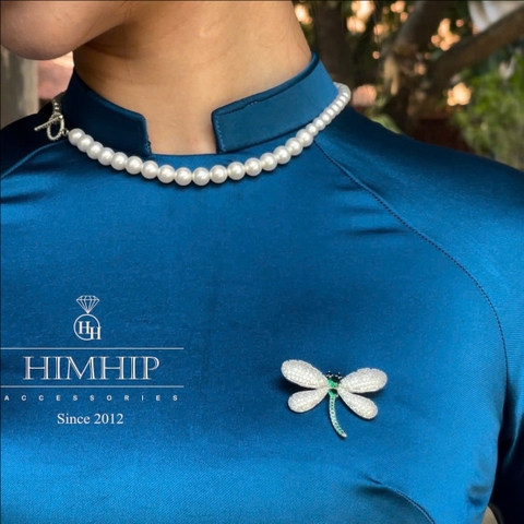 Trâm, Ghim Cài Áo HimHip Chuồn Chuồn Đuôi Xanh Sang Trọng HKCC Đính Phale 3*4,5cm Phụ Kiện Áo Dài