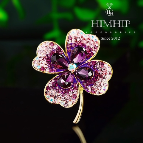 Trâm, Ghim Cài Áo HimHip Hoa 4 Cánh May Mắn HKCC Mix Phale 4x4cm