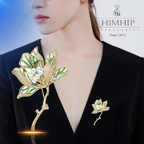 Trâm, Ghim Cài Áo HimHip Hoa Mộc Lan Sang Trọng HKCC Đính Phale 4*6cm