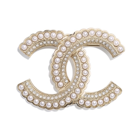 Trâm, Ghim Cài Áo Chanel Đá Phale Mix Ngọc Trai Cao Cấp 3.6*5cm