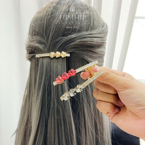 Kẹp Bấm HimHip HKCC Đính Phale Ba Hoa Sang Trọng 0.5x6cm