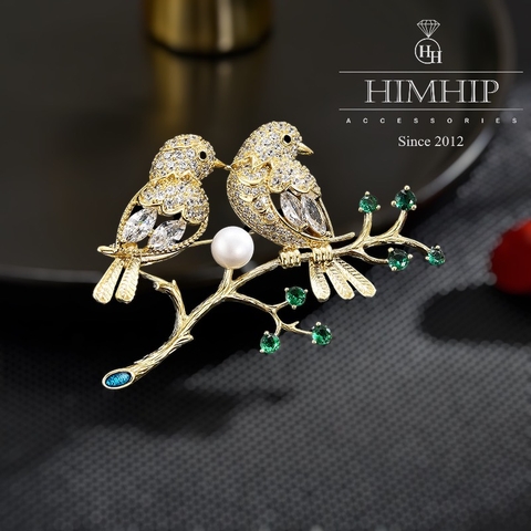 Trâm, Ghim Cài Áo HimHip Đôi Chim Uyên Ương Đậu Cành Đáng Yêu HKCC Đính Phale 4*5cm