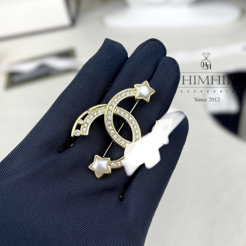 Trâm, Ghim Cài Áo HimHip Chữ X Ngôi Sao Khảm Trai Sang Trọng HKCC Đính Phale 4.5x3cm
