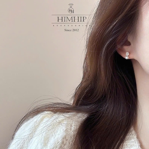 Khuyên Tai Nụ HimHip Mặt Tròn Nhỏ Thanh Lịch HKCC Đính Phale Tròn 0.5cm, Ngọc Trai Thật 0.5cm