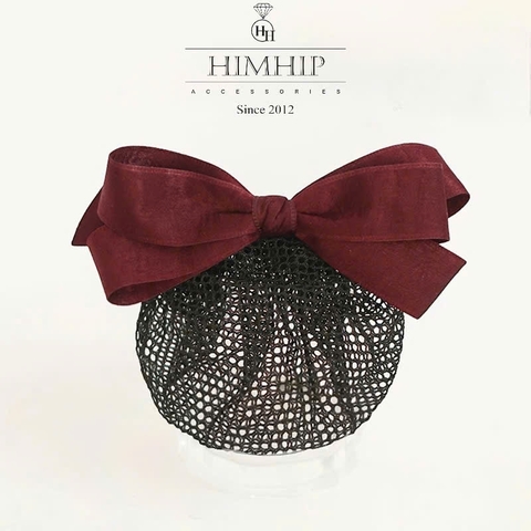 Kẹp Bối, Búi Lưới HimHip Đính Nơ Vải Trơn Đơn Giản 14cm