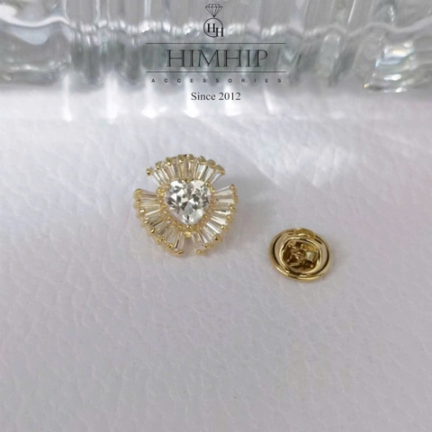 Pin Cài Cúc HimHip HKCC Đá Phale Tim Phối Vòng Phale Ngoài Lấp Lánh 1.5cm