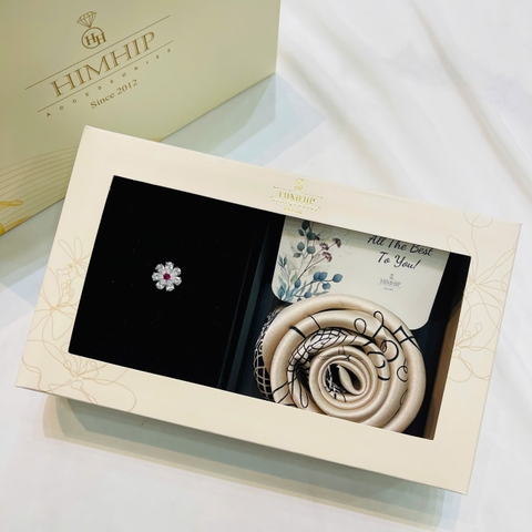 Set Quà HimHip Khăn Lụa Cao Cấp 53*53cm & Cài Áo Kèm Túi Hộp Thiệp - 1142