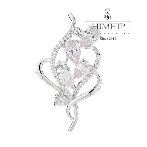 Trâm, Ghim Cài Áo HimHip HKCC Hoa Sóng Phale Lấp Lánh 6x3.2cm