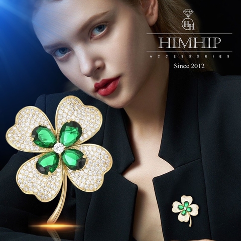 Trâm, Ghim Cài Áo HimHip Hoa 4 Cánh May Mắn HKCC Mix Phale Xanh 3.3*4cm