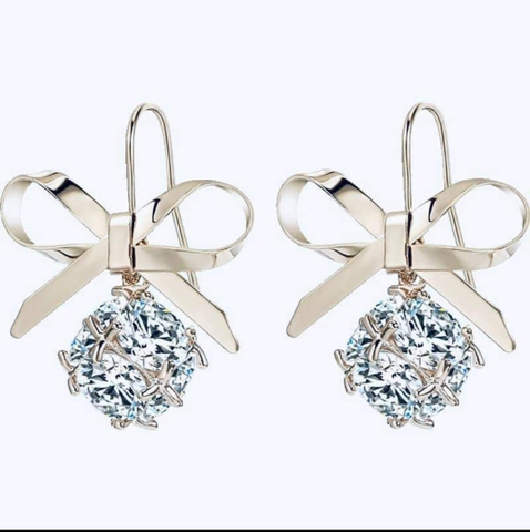 Khuyên Tai Ngắn HimHip Quả Cầu Thắt Nơ Thanh Lịch HKCC Đính Phale 2.8cm