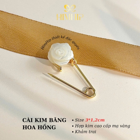 [Thiết kế] Trâm, Ghim Cài Áo Kim Băng HimHip HKCC Hoa Hồng Khảm Trai 3*1.2cm