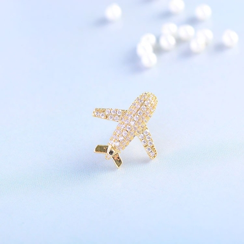 Pin Cài Áo HimHip Máy Bay Vàng Nhỏ Thanh Lịch HKCC Đính Phale 1.5x1.6cm