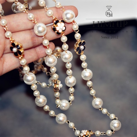 Vòng Cổ Thời Trang HimHip Hạt Giả Trai Mix Hoa 2 Màu Thanh Lịch Phụ Kiện Áo Dài