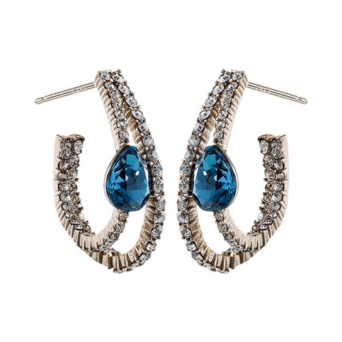 Khuyên Tai Ngắn HimHip Giọt Nước Kép Thanh Lịch HKCC Đính Phale 2.2cm