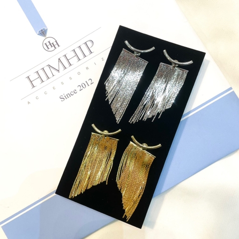 Khuyên Tai Bản To HimHip Mặt Móc C Phối Tua Rua Sang Trọng HKCC 2.1x6cm