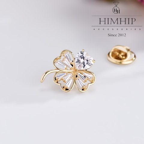 Pin Cài Áo HimHip Cỏ 4 Cánh May Mắn HKCC Đính Phale 1,7*1,7cm