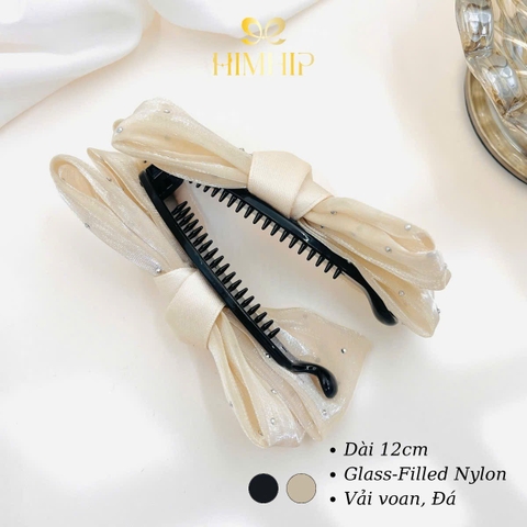 Kẹp Móc Dọc HimHip Resin Nơ Voan Bóng Đính Hạt Lấp Lánh 12cm