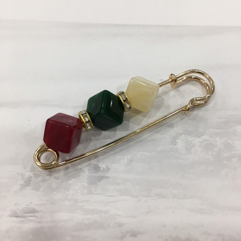 Trâm, Ghim Cài Kim Băng HimHip 3 Viên Đá Nhiều Màu Sang Trọng HKCC Đính Phale 2x7cm