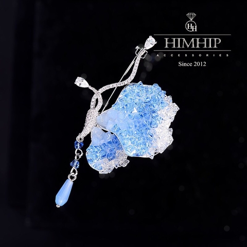 Trâm, Ghim Cài Áo HimHip Bướm Gắn Đá Tinh Xảo HKCC Đính Phale Xanh 7*4cm