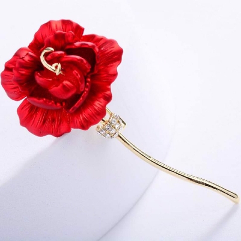 Trâm, Ghim Cài Áo HimHip Hoa Mẫu Đơn Đỏ Sang Trọng HKCC Đính Phale 3*5,5cm