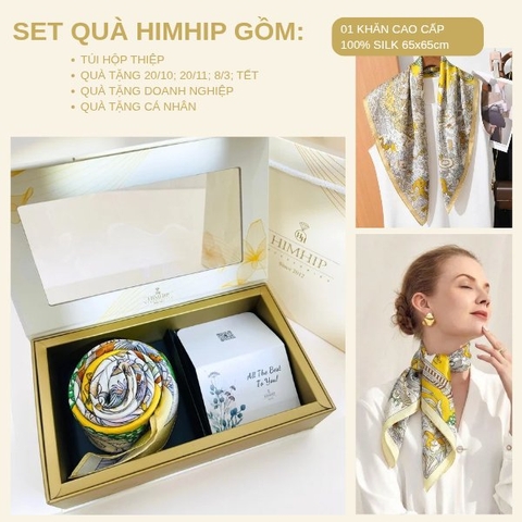 Set Quà HimHip Khăn Lụa Cao Cấp 65x65cm Kèm Túi Hộp Thiệp - 1146