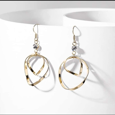 Khuyên Tai Dài HimHip 2 Vòng Xoắn Sang Trọng HKCC Đính Phale 3x5.5cm