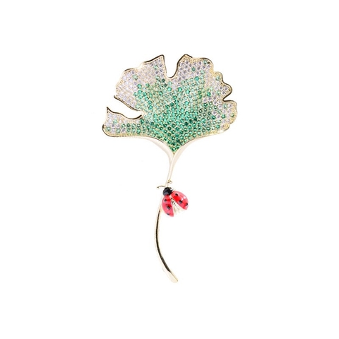 Trâm, Ghim Cài Áo HimHip Lá Bạch Quả & Bọ Đỏ Sang Trọng HKCC Đính Phale 4*6cm