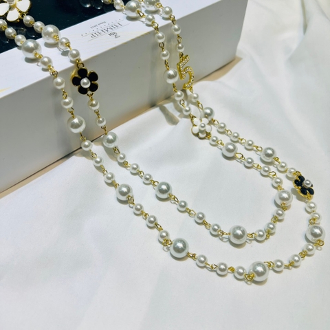 Vòng Cổ Thời Trang HimHip Hạt Giả Trai Mix Hoa 2 Màu Thanh Lịch Phụ Kiện Áo Dài