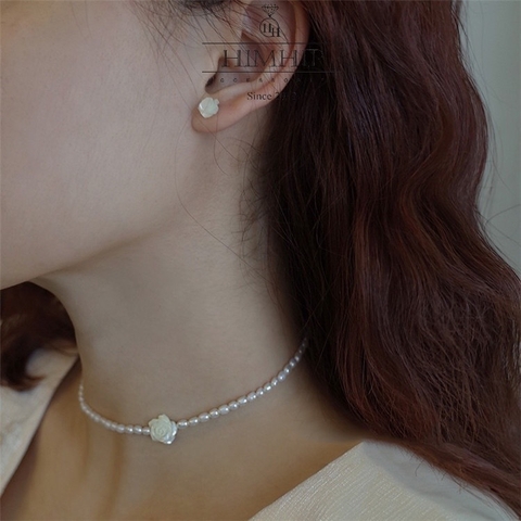 Khuyên Tai Nụ HimHip Hoa Hồng Thanh Lịch HKCC Phối Khảm Trai HPBD