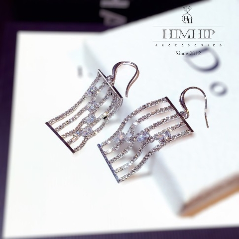 Khuyên Tai Bản To HimHip Mặt Chữ Nhật Sang Trọng HKCC Đính Phale 2x6cm