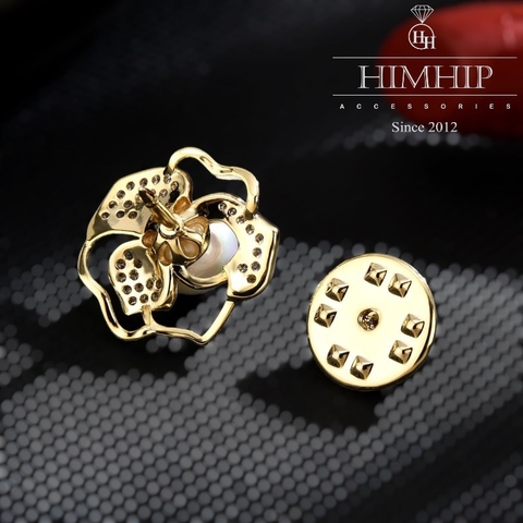 Pin Cài Áo HimHip Hoa Trà Nhụy Trai Sang Trọng HKCC Đính Phale 2*2cm