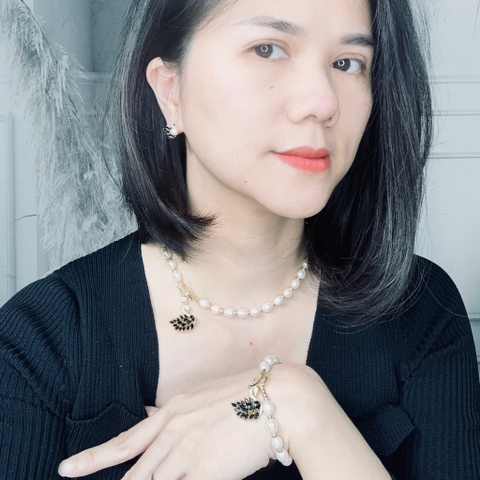 [Thiết Kế] Set Trang Sức HimHip Trai Thật 7Li Vòng Cổ 48cm, Vòng Tay 18cm Mix Mặt Khóa Thiên Nga Bóng Đêm Sang Trọng