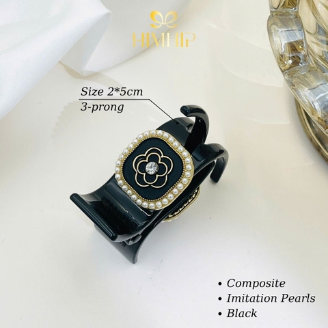 Kẹp Càng Cua HimHip Composite Charm Mặt Vuông Hoa Hồng Viền Giả Trai 3 Răng 5x2cm