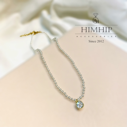 [Thiết Kế] Vòng Cổ HimHip Tinh Thể Ngọc Trai 3 Li Phối Mặt Đá Phale Trắng Sang Trọng 34+7cm