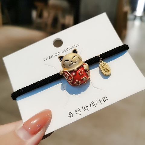Dây Cột Tóc HimHip Charm Mèo Thần Tài Đáng Yêu 2x2.5cm