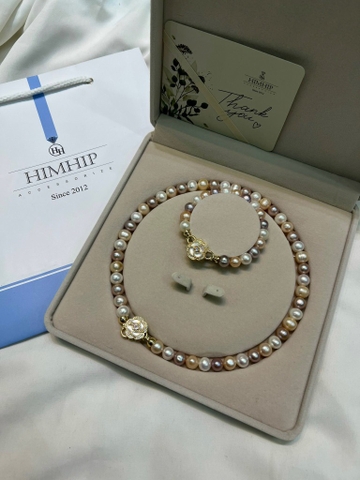 [Thiết kế] Set Trang Sức HimHip Trai Thật 9Li Tứ Quý Vòng Cổ 42cm, Vòng Tay 18cm Mix Khóa Hoa Sang Trọng