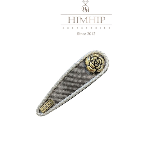 Kẹp Mái Bật HimHip Vải Viền Tết Mặt Hoa Hồng Thanh Lịch 2.8x5cm