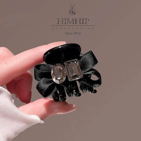 Kẹp Càng Cua HimHip Composite Nơ Vải Đính Phale Lấp Lánh 6 Răng 4x4.5cm