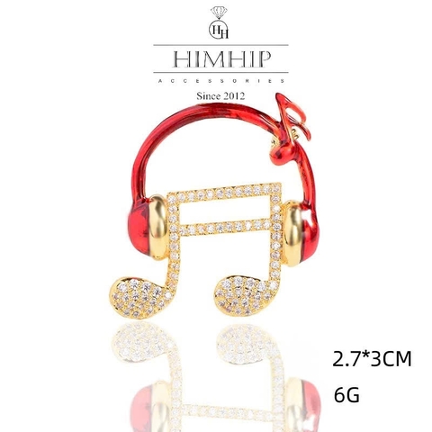 Trâm, Ghim Cài Áo HimHip Tai Nghe Mix Nốt Nhạc HKCC Phối Phale Thanh Lịch 2.7x3cm