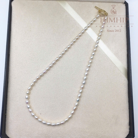 Vòng Cổ HimHip Trai Dị Hạt Gạo 4li Khóa Thanh Tròn Thanh Lịch 40.5cm